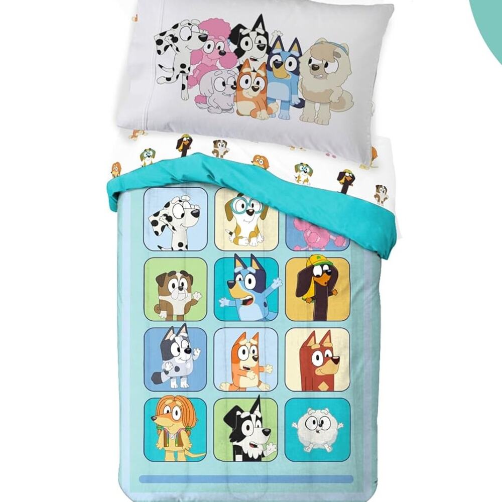 NEW Sunny Side Up Bluey & Friends Bingo 4 Piece Toddler Comforter Bedding Set